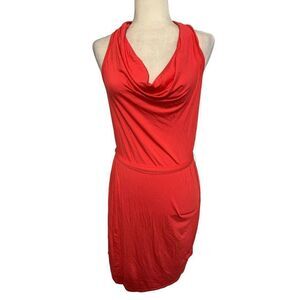trina turk new womens solid coral pink cowl neck tank mini dress small